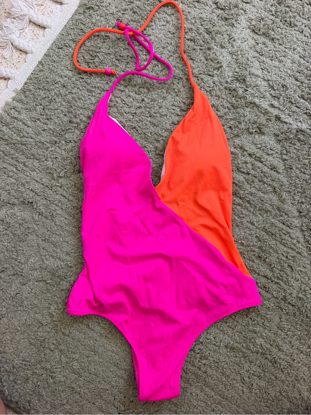 Victoria's Secret Pink & Neon Pink Colorblock Swimsuit Vintage